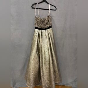 Pamella Roland Gold Pleated Strapless Gown